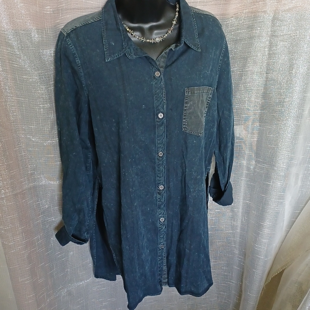 Dear John American Classic Denim Jean Button Down Tunic Shirt, M